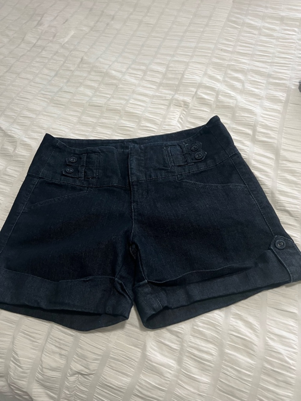 one 5 one Dark Indigo Denim Shorts with Buttoned Waist Details